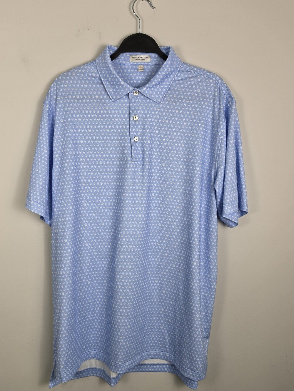 Peter Millar Light Blue Micro Skull Print Shirt Size Large